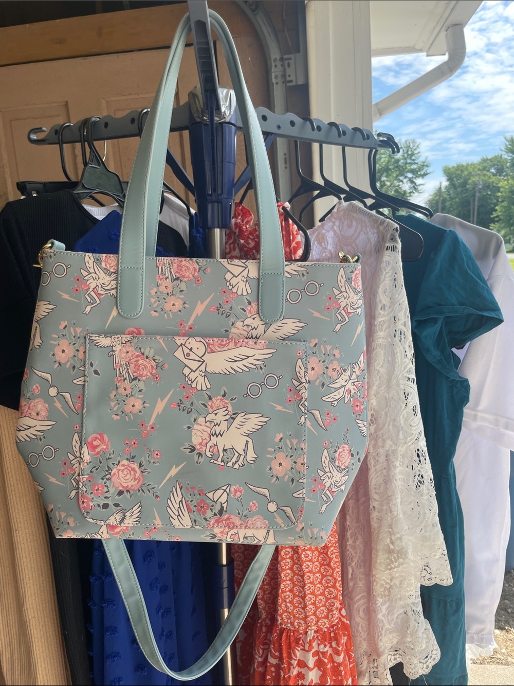 Harry Potter Blue Floral Tote Bag - Convertible Shoulder & Crossbody - Picture 2 of 4